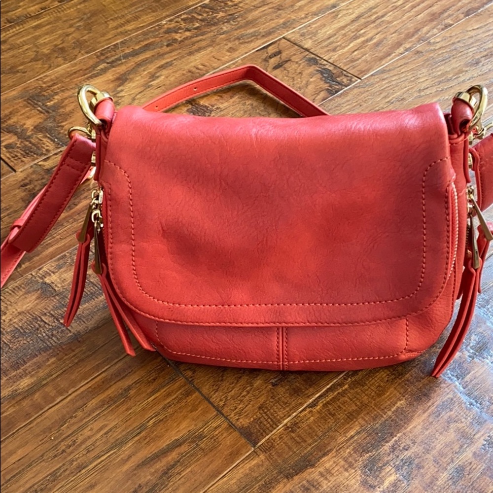Coral faux leather purse